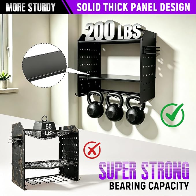 Power Tool Organizer Wall Mount,Power Drill Tool Holder | 200lb Heavy Duty Tool Shelf,4 Tier Cordless Tool Organizerwith 4 Drill Holders & 3 Divider Panels,Black