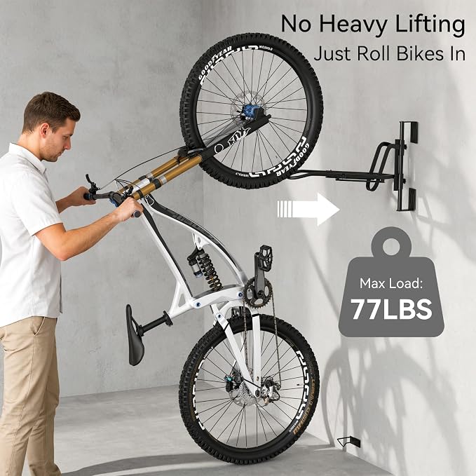 Housolution Swivel Bike Wall Mount for Wheels Sizes up to 29", 1Pack | No Lifting Bike Rack for Garage, Space-Saving Bike Rack Garage, Bike Hanger for Bikes with Max 3.14'' Tire Width
