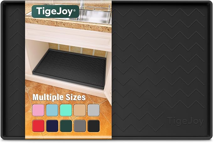 TigeJoy Under Sink Mats for Kitchen Waterproof 28" x 22", Cabinet Liner | Leak-Proof Silicone Mat Sink Protector, Kitchen Essentials Organizer and Storage,Boot or Shoe Tray, Pet Feeding Mat