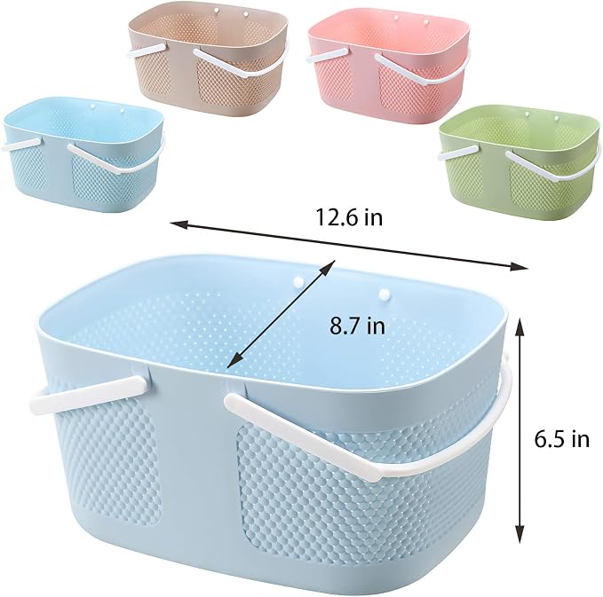 rejomiik Portable Plastic Shower Caddy Basket Organizer with Handles, Blue | Large Capacity Storage Tote for Bathroom, College Dorm Essentials, Bath Toy Storage, Kitchen