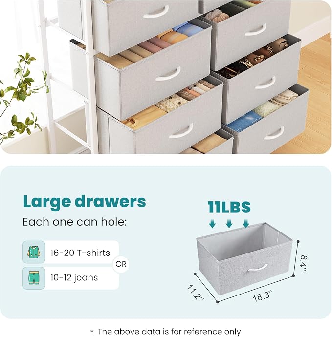 OLIXIS 8 Drawer Storage Dresser for Bedroom, Closet Organizers Units | Fabric Dresser with Wooden Top, Chest of Drawers Clothes Storage, Tower Cabinet, TV Stand Furniture, Light Grey