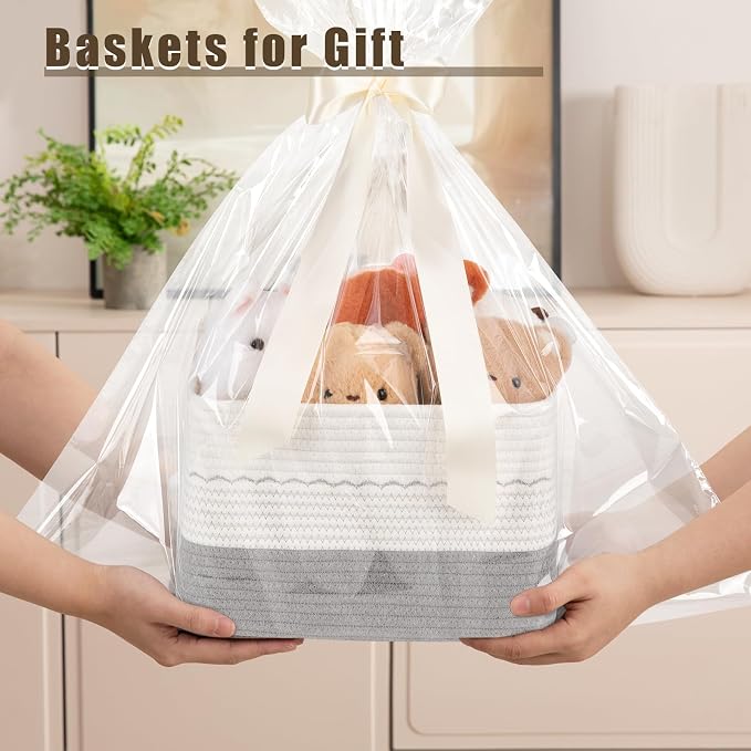 OIASKET 4 Pack Storage Baskets for Organizing, 13"X9"X7.87", Decorative Cotton Rope Baskets for Shelves, Small Woven Basket for Toys, Books and Towels, Grey & White