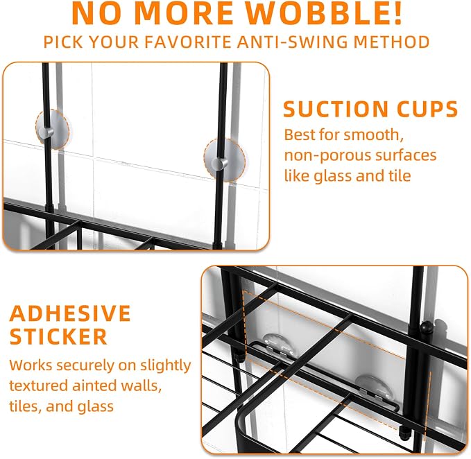 Haging Shower Caddy for Handheld Showerheads,Over Head Shower organizer | Rustproof,Soap Dish,Hooks,Toothbrush Holder,Anti-Swing Adhesive Strip &Suction Cup,For Bathroom,Apartment,RV,Dorm Use,Black