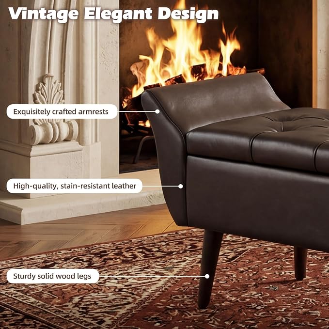Storage Ottoman Bench 64’’Length 65L Faux Leather End of King Bed Bench