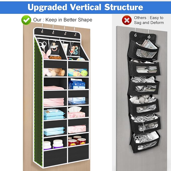 Univivi Upgraded Over the Door Organizer for Baby Nursery, Black, 5-Shelf | Fabric Door Organizer with Clear Window Deep Pockets, Over Door Hanging Organizer for Baby Essential, Bedroom, and Dorm