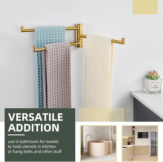 Angle Simple Hand Towel Holder for Bathroom, Swivel Bars, Brushed Dark Gold | Kitchen Towel Rack 9.84", SUS304 Stainless Steel, Foldable 3 Arms Hanger Space Saving