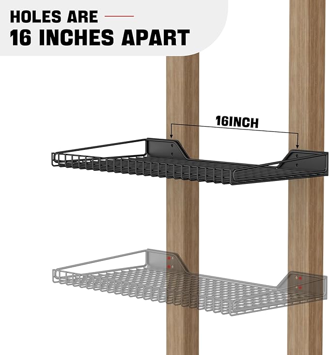 Wall Mounted Storage Shelf for Garage, 4 Pack Metal Shelf Rack, Heavy-Duty Wall Organizer Shelves Suitable for Shop, Shed, Garage 23.5inch x 12inch(Black)