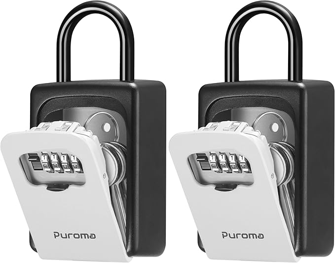 Puroma Lock Box, Large Key Lock Box Resettable Combination Code Lockbox, Portable Wall Mount Lockbox Security Safe Box for Outside Outdoor Home Office Door Handle House Key, Gray (2 Pack)