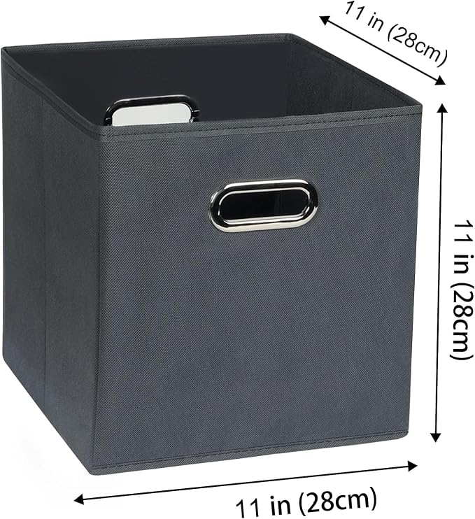 Fabric storage bins Cubes, Fabric Cube Organizer with Handle, Foldable Cube Bins for Cloth or Accessary Storage, 11x11x11, Set of 8, (Gray)