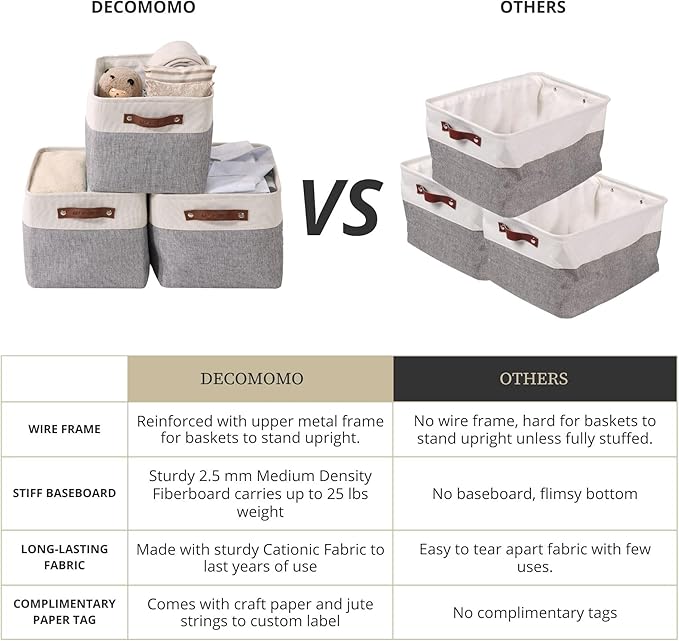 DECOMOMO Storage Bins, Extra Large Fabric Storage Baskets for Shelves 4Pack | 15.8 x 12.5 x 10 inches Decorative Linen Closet Organizers (Grey & White)