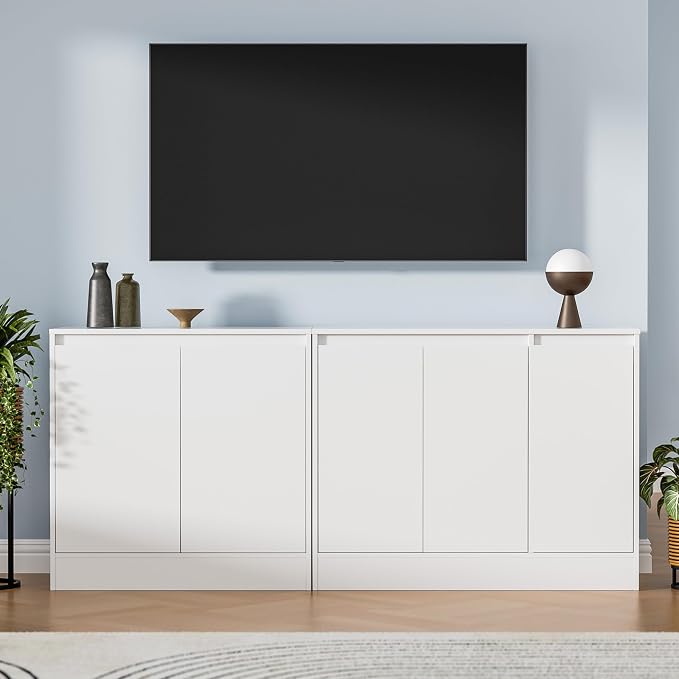 Housoul Buffet Cabinet with 3 Doors, Coffee Bar Cabinet with Storage, White | Modern Kitchen Sideboard Cabinet, Storage Cabinet with Adjustable Shelves, Buffet Cabinet for Living Room, Kitchen