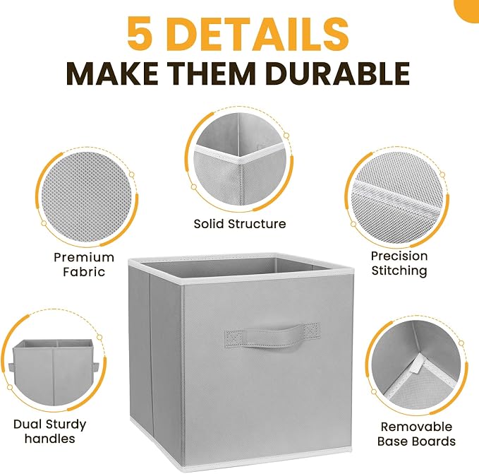Criusia Large Storage Cubes, 13 Inch Cube Storage Bins for Shelves Closet Nursery Bedroom - 10 Pack Collapsible Storage Baskets with Handles - Fabric Bins for Organizing Magazines Clothes Toys (Grey)