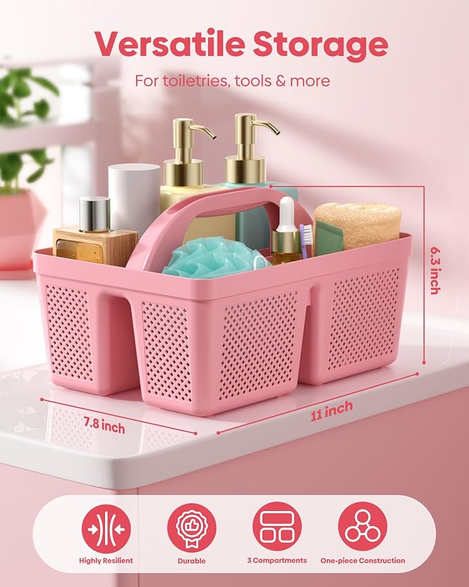 4 Pack Portable Shower Caddy, Integrated Handle, Reinforced Plastic, Organizer Storage Bathroom Supplies and Beauty Products, Cleaning Supplies, Shower Basket for Home, Dorm, Shelf and Cabinet