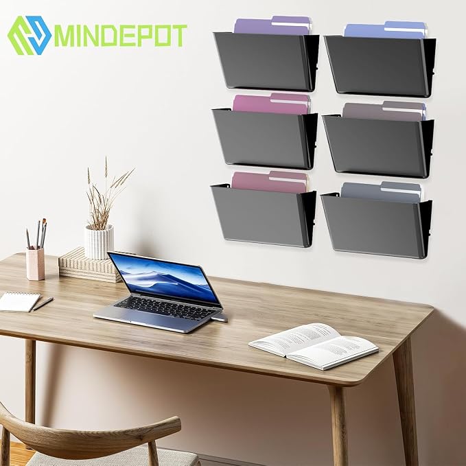 MINDEPOT 8 Pockets Acrylic Wall File Organizer, Wall File Holder Black