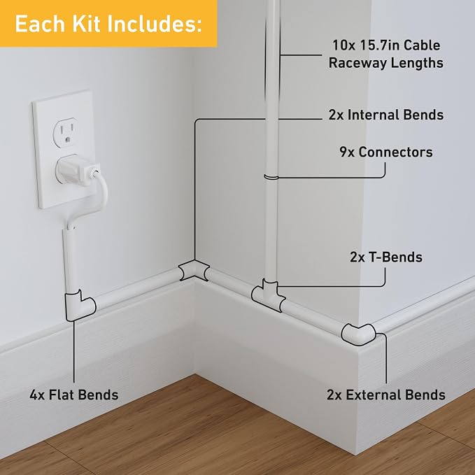 D-Line Half Round Cord Hider, Patented Cable Cover, Hide TV Wall Mount Wires, Raceway for Cords, Decorative Wire Covers, Paintable, Adhesive Cable Concealer, 10x 0.78in W x 0.39in H x 15.7in L, White