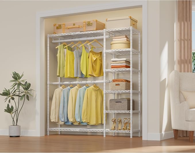 VIPEK X2 Expandable Clothes Rack Portable Closet Organizer System White | Heavy Duty Closet Racks Adjustable from 3'3" to 4'8" with Shelves and Hanger Rods Reach-in Clothing Rack for Hanging Clothes
