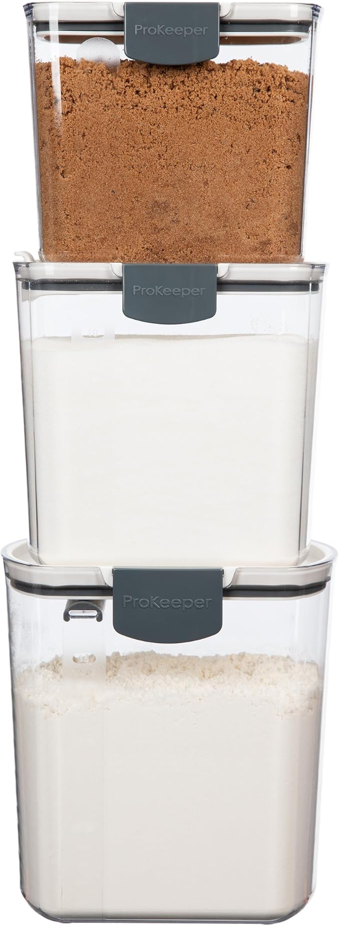 ProKeeper 3 Piece Baker's Storage Set, Airtight Sealed Storage Containers | Includes Flour, Sugar, And Brown Sugar Storage Containers, Stackable for Easy Organization, Dishwasher Safe