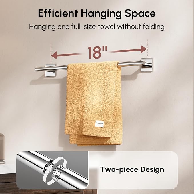Polished Chrome Towel Bar, 18 Inch Towel Racks for Bathroom | Thicken 304 Stainless Steel Towel Holder with Square Base, Towel Rod Wall Mounted, Modern Home Decor (Total Length 20 Inch)
