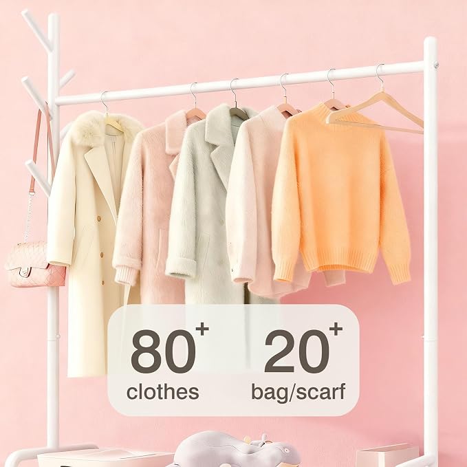 MYUPDALIN Clothes Rack with Shelves, Clothing Rack with Wheels, Multifunctional Hangers with Storage Baskets and Shoe Racks, Ideal for Bedrooms and Living Rooms