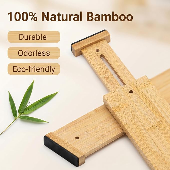 Joyeee Kitchen Drawer Dividers 8 Pack, 16.9-22" Adjustable Bamboo Drawer Organizer, 2.28" High Expandable Utensils Separators for Closet, Dresser, Bathroom, Bedroom