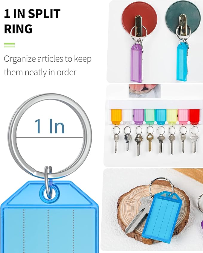 Uniclife 4 Pack Key Tag Rack, Slot Style Wall Mount Key Holder Organizer | Plastic Slot-Style Wall Rack Keeps Labeled Keys Organized with Transparent Tough Key Tag Identifiers in 8 Assorted Colors.