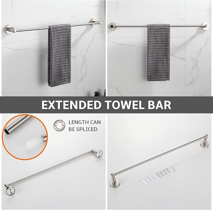 BGL Bathroom Accessory Set Brushed Nickel 4-Pieces Bathroom Towel Rack 24 Inches Adjustable Bathroom Hardware Set
