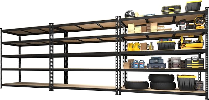 PrimeZone 48"W x 24"D x 72"H Garage Storage Shelves, 5-Tier Metal Shelving | 3000 LBS Capacity, Heavy-Duty Metal Frame, FSC MDF Boards, Boltless Assembly, Adjustable Shelves for Warehouse, Basement 3PCS