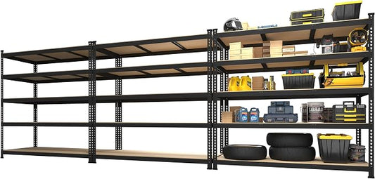 PrimeZone 48"W x 24"D x 72"H Garage Storage Shelves, 5-Tier Metal Shelving | 3000 LBS Capacity, Heavy-Duty Metal Frame, FSC MDF Boards, Boltless Assembly, Adjustable Shelves for Warehouse, Basement 3PCS