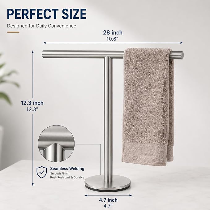 Bathroom Hand Towel Holder Stand，T-Shape Hand Towel Holder Stand SUS304 Stainless Steel for Bathroom，Kitchen or Vanity Countertop(2Pack)