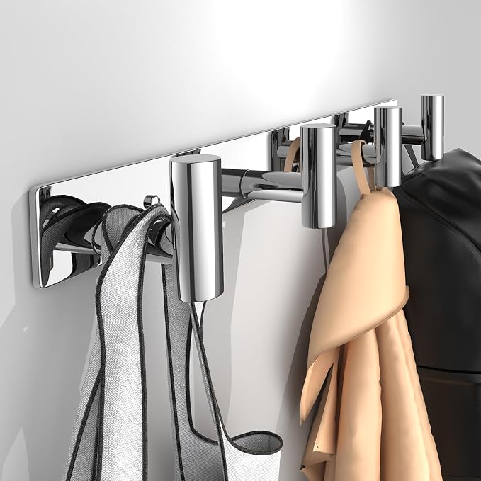 Wall Mounted Coat Rack-4 Hooks, Heavy Duty Stainless Steel Wall Hooks for Towel Coat Bag, Hat Rack Hanger Coat Hooks Towel Racks for Bathroom Entryway Kitchen Hotel (Glossy Chrome, 1 Pack)