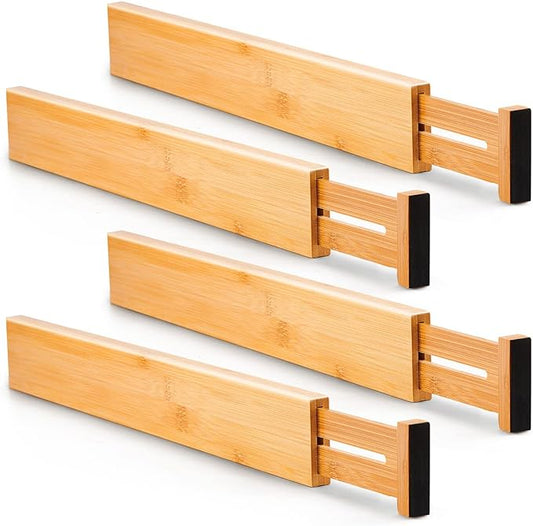 Utoplike 4 Pcs Bamboo Kitchen Drawer Dividers, Large Drawers Organizers | Adjustable Spring Loaded Expandable Organization, Works in Dresser, Bathroom, Bedroom, Office, Fit 17.8"-20.6" Drawer, 2.4"H