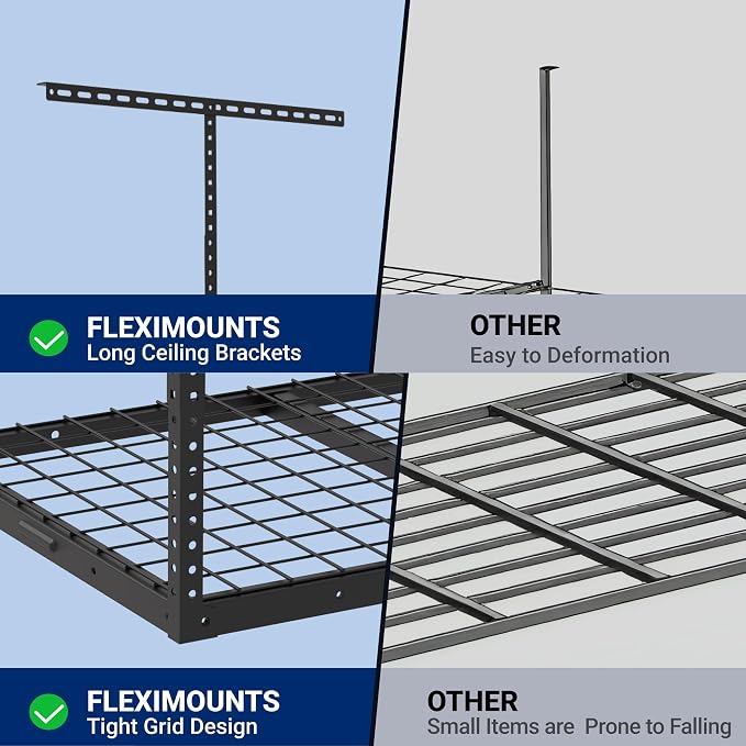 FLEXIMOUNTS 2x3 Overhead Garage Ceiling Storage Rack Organization, Black | 155lbs Weight Capacity, 22"-40" Adjustable Organization System, Heavy-Duty Metal Ceiling Racks, Classic Series