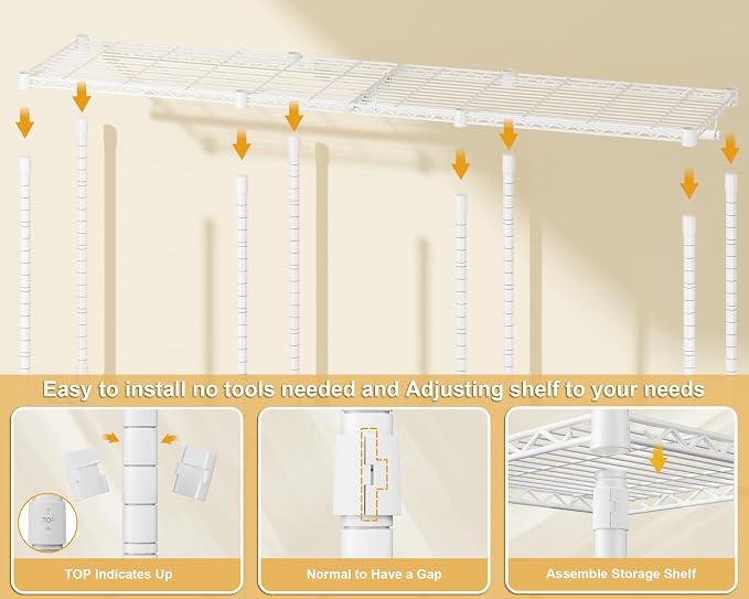 E14C Pro Heavy Duty Closet Organizer System，Freestanding Clothing Racks for Hanging Clothes，Adjustable Garment Rack 69" W × 16" D × 77" H Hold 960 lbs，White Rack with Grey Dustproof Cover