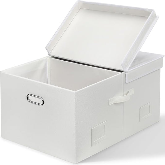 Graciadeco 75 Quarts Extra Large Decorative Storage Bins with Lids, 1 Pack White Collapsible Storage Bins with Lids, Stackable Storage Bins Decorative Box Storage With Lid Extra Large | 75 Quarts 1 Pack White Collapsible Stackable Linen Fabric 4 Handle...
