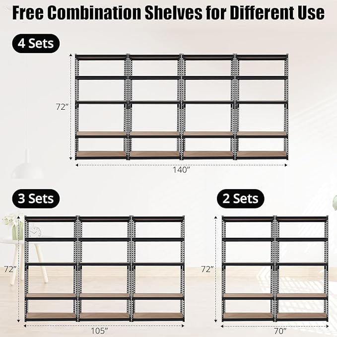Storage Shelving Unit, 5-Tier Adjustable Metal Storage Shelves, 36" L x 18" W x 72" H Heavy Duty Garage Storage Shelves for Kitchen Pantry Basement Bathroom Laundry