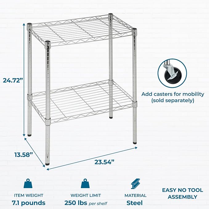 Honey-Can-Do 14x24x24 Shelving Unit CRM SHF-09374 Chrome, 500 lbs | 500 lb total; rust-resistant chrome; caster-ready (wheels sold separately); tool-free build for kitchen, garage & office