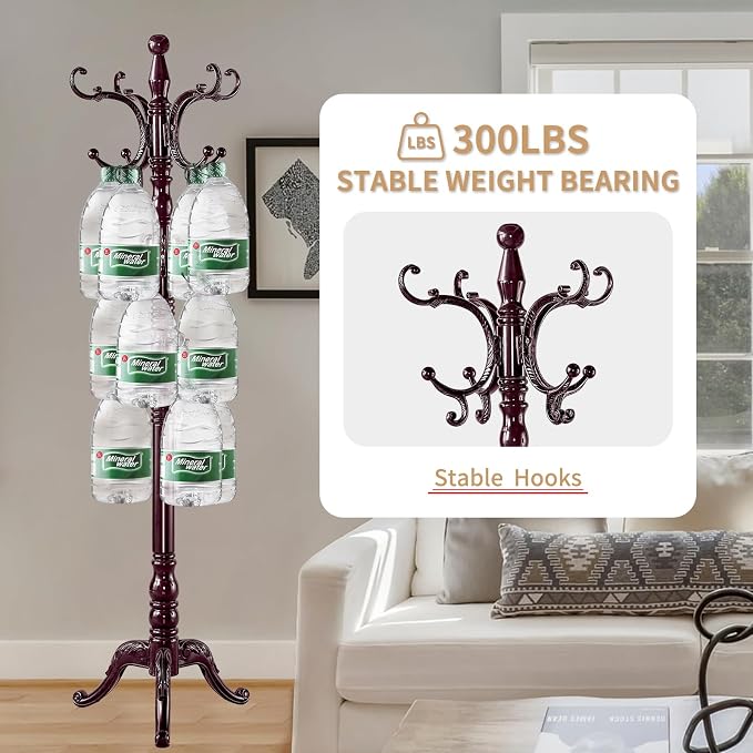 ZOZOE Wooden Coat Rack Stand,Vintage Coat Rack Freestanding with 14 Hooks | Solid Wood Coat Rack,Classic Coat Hanger Stand,Natural Birch Wood Coat Clothes Hall Tree Stand for Entryway Hallway Corner