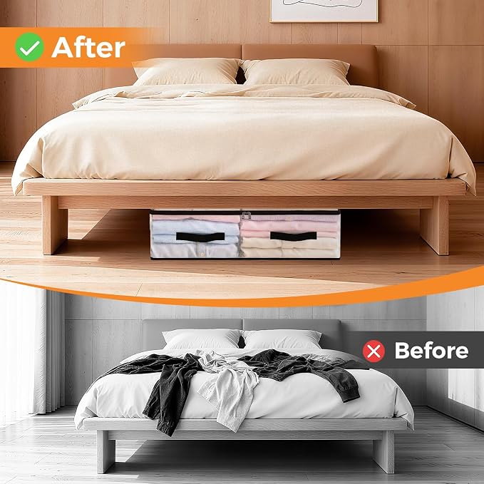 2 Pack Under Bed Storage Bags, 60L Foldable Clear Containers with Handles | Dual Zipper Storage Bins for Comforters, Bedding, Blankets, Closet Organizer for Clothes, Linen Sheets, Sweaters