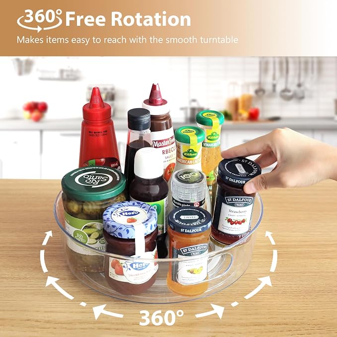 Guzon 3 Pack Lazy Susan Turntable, 11.5" Rotating Organizer with Handles | Pantry Organizers and Storage, Clear BPA-Free Spice Rack for Cabinet, Kitchen, Refrigerator, Table Top, Pantry, Countertop