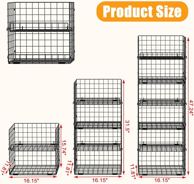 JKsmart 6-Tier XXL Stackable Wire Basket, Snack Organizer for Countertop | Pantry Organizers and Storage with Dividers & Handles, Can Organizer Space Saving Storage Bins for Snacks Fruits Veggies