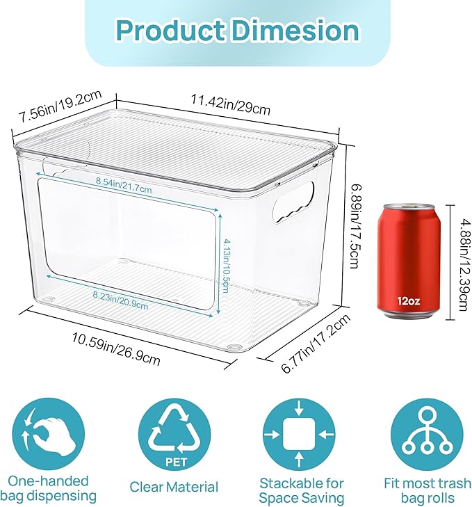 Vtopmart 1 Pack Clear Trash Bag Holder, Stackable Garbage Bag Dispenser | Trash Bag Organizer for 13/30/33 Gallon Bags, Clear Organizer Bins for Under Kitchen Sink, Laundry Room Organization