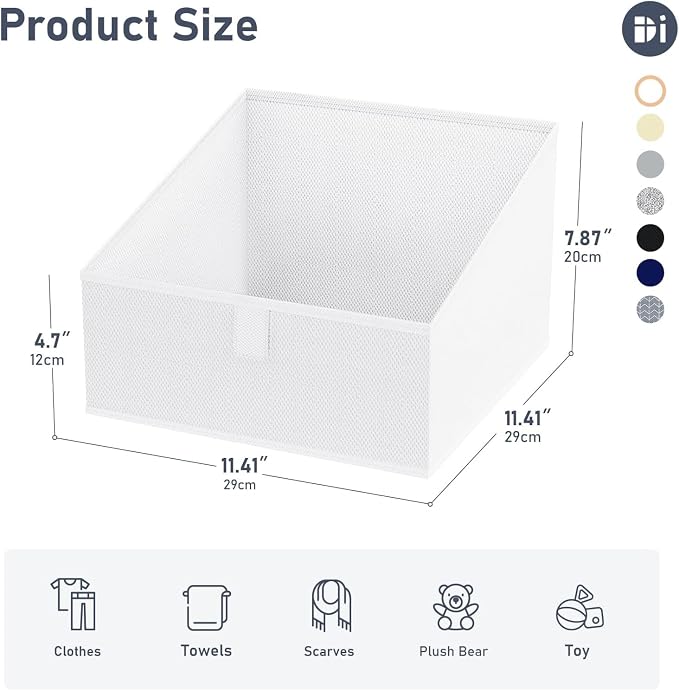 DIMJ Closet Storage Bins 10 Pack - Fabric Storage Baskets for Shelves, Collapsible Clothes Organizer, Trapezoid Shelf Organization Storage Cubes for Purse, Toys, Books, Towel, Clothes, White