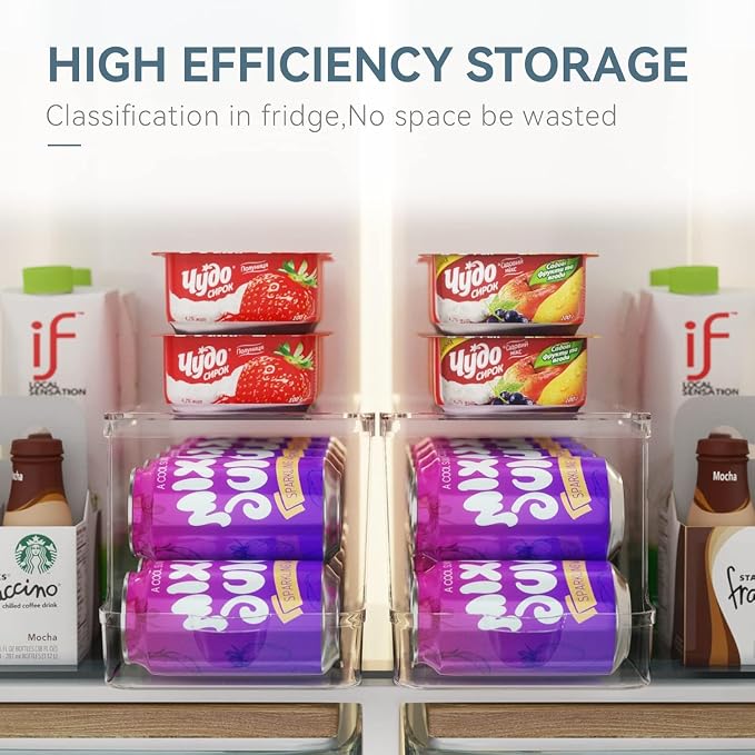 theaoo Soda Can Dispenser for Refrigerator with Lids, Stackable, 1 Pack | Clear Drink Organizer With Lids For Refrigerator Storage. Pantry Organizers And Storage For Fridge And Kitchen Cabinets
