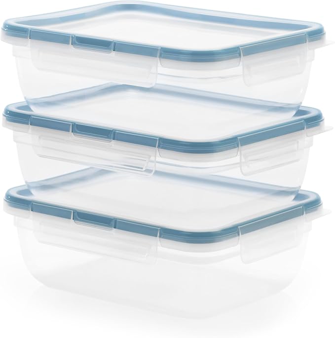 Snapware Plastic Total Solution 3-Pack (8.5-Cup) Food Storage Containers Set, Leakproof & Airtight Plastic Locking Lids Rectangular Containers, BPA-Free Lids, Microwave Dishwasher Freezer Safe