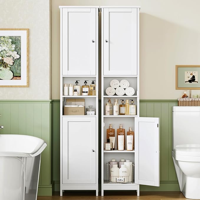 67" Tall Bathroom Cabinet with Adjustable Shelves and Doors, Narrow Bathroom Storage Cabinet for Small Space, Living Room, Entryway, Kitchen, White