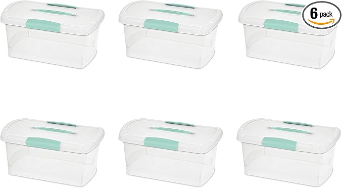 Sterilite Medium Nesting ShowOffs™, Clear Bin w/Latch Lid & Handle, 6 Pack | Heavy-Duty and Stackable Utility Box Containers for Home, Office, Cabinet, Closet, Bedroom, and Basement Organization