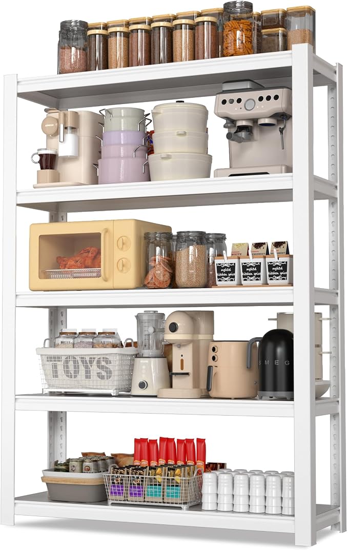 WORKPRO 5-Tier White Shelving with Board, 36.2”Wx16.5”Dx72”H, 3000LBS Load