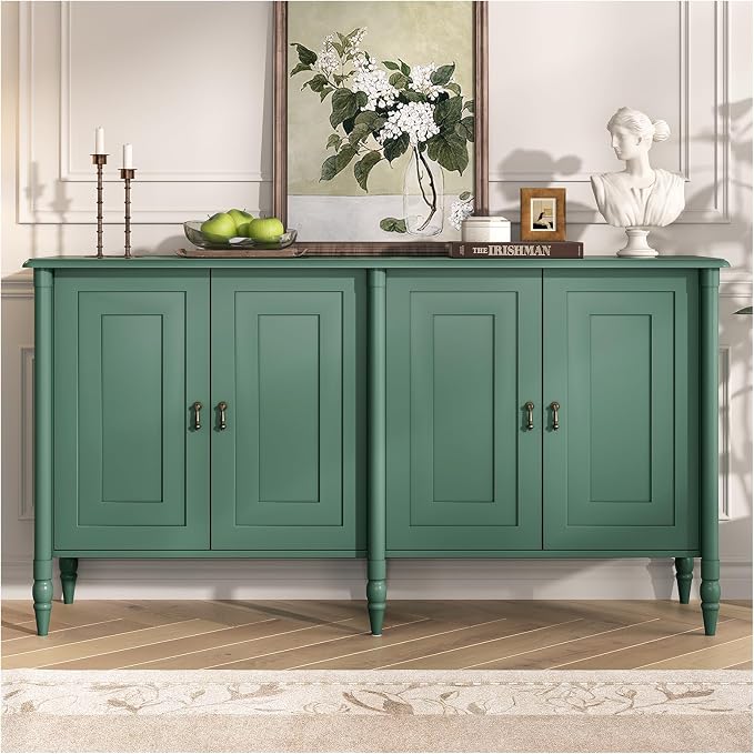 JOINICE 59" Sideboard Buffet Cabinet with Storage for Dining Room,Green | Vintage Credenza with Adjustable Shelves & Solid Wood Legs,supports up to 100 lbs,for Kitchen,Bar,Hallway,TV Console