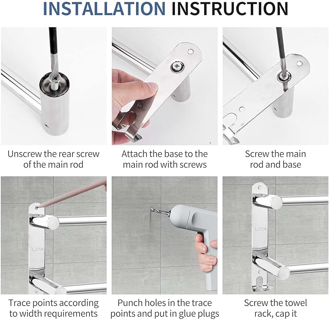 Stainless Steel Towel Bar, Adjustable Towel Racks for Bathroom | 28IN Adjustable Screw Mounting Towel Holder for Bathroom Wall, Tape Hook Bathroom Towel Rack,Towel Bar for Bathroom Wall