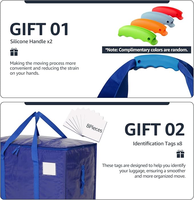 Moving Bags Heavy Duty Extra Large, Moving Boxes, Moving Supplies Essentials, Blue Storage Bins with Lids, Plastic Packing Totes, Storage Bags for Clothes with Handles & Zippers(Blue, 8 Pack)
